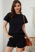 Minimalist Textured Drawstring Two Piece Short Sets