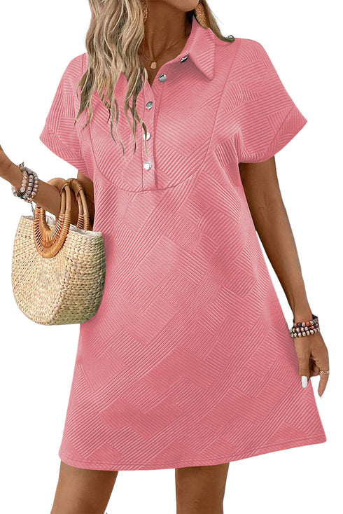 Minimalist Textured Short Sleeve A Line Mini Dress