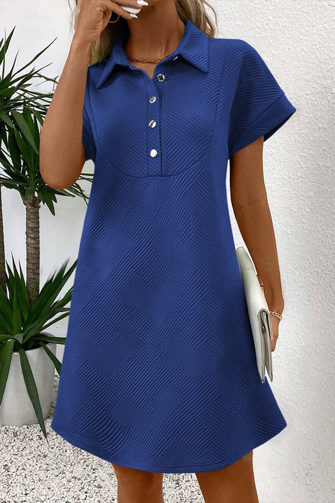 Minimalist Textured Short Sleeve A Line Mini Dress