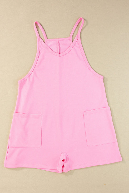 Minimalist V Neck Sleeveless Pocketed Casual Jersey Romper