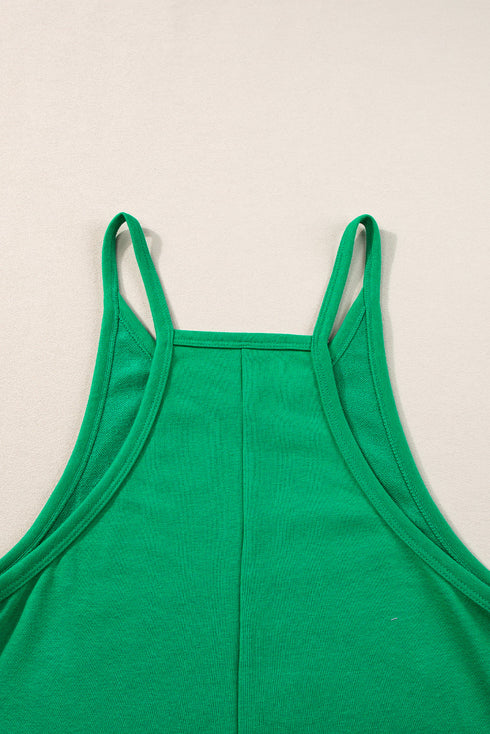 Minimalist V Neck Sleeveless Pocketed Casual Jersey Romper