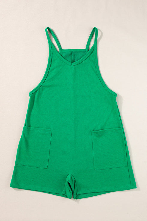Minimalist V Neck Sleeveless Pocketed Casual Jersey Romper