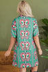 Mint Green Geometric Butterfly Print Split Neck Short Sleeve Dress