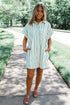 Mint Green St Patricks Striped Wide Short Sleeve Shift Mini Shirt Dress