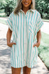 Mint Green St Patricks Striped Wide Short Sleeve Shift Mini Shirt Dress