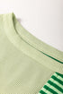 Mint Green Striped Patchwork Textured Colorblock 3/4 Sleeve Knit Top