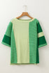 Mint Green Striped Patchwork Textured Colorblock 3/4 Sleeve Knit Top