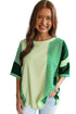 Mint Green Striped Patchwork Textured Colorblock 3/4 Sleeve Knit Top