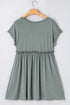 Mist Green Frilled Gathered Seam Round Neck T Shirt Dress