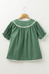 Mist Green Ric Rac Trim Tie Split Neck Short Sleeve Blouse