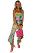 Mix Tropical Print Strapless Ruffled Jumpsuit