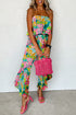 Mix Tropical Print Strapless Ruffled Jumpsuit