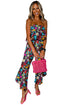 Mix Tropical Print Strapless Ruffled Jumpsuit
