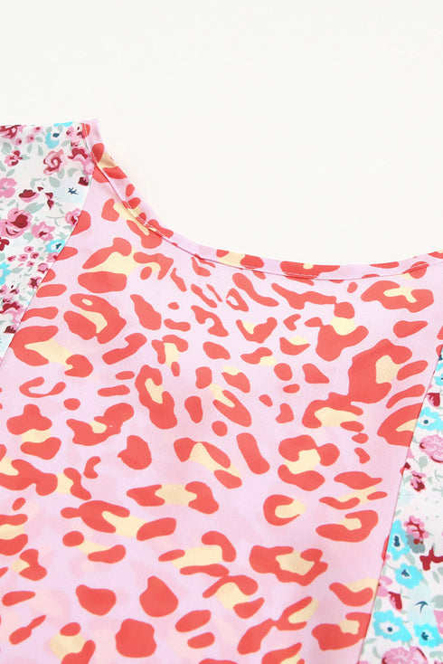 Mixed Animal Floral Print Cape Handkerchief Hem Top