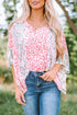 Mixed Animal Floral Print Cape Handkerchief Hem Top