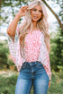 Mixed Animal Floral Print Cape Handkerchief Hem Top