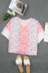 Mixed Animal Floral Print Cape Handkerchief Hem Top