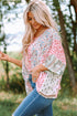 Mixed Animal Floral Print Cape Handkerchief Hem Top