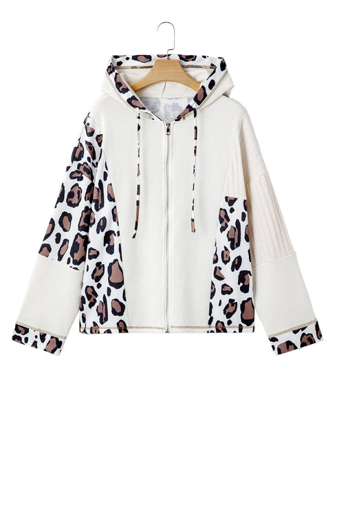 Mixed Animal Print Waffle Knit Zip Up Hoodie