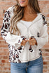 Mixed Animal Print Waffle Knit Zip Up Hoodie