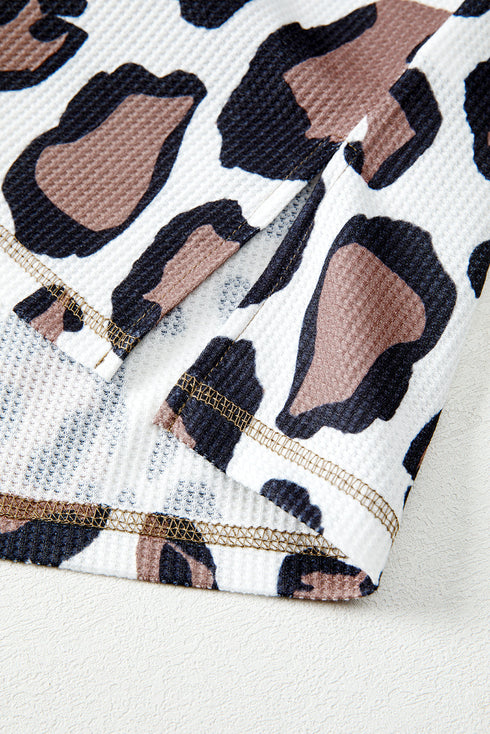 Mixed Animal Print Waffle Knit Zip Up Hoodie