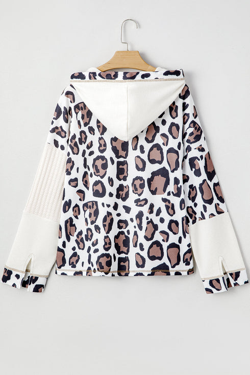 Mixed Animal Print Waffle Knit Zip Up Hoodie