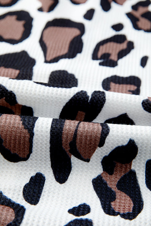 Mixed Animal Print Waffle Knit Zip Up Hoodie
