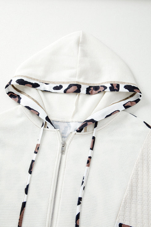 Mixed Animal Print Waffle Knit Zip Up Hoodie