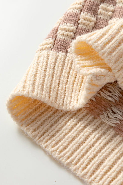 Mixed Checkerboard And Stripe Brushed Knit Sweater