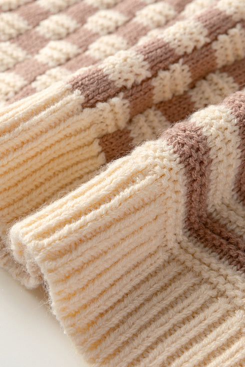 Mixed Checkerboard And Stripe Brushed Knit Sweater