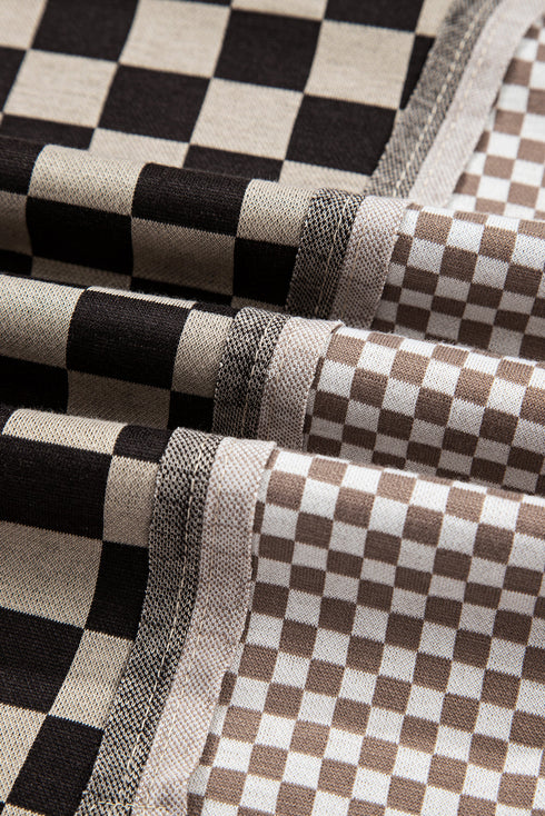 Mixed Checkered Patchwork High Low Long Sleeve Top