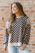 Mixed Checkered Patchwork High Low Long Sleeve Top