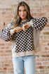 Mixed Checkered Patchwork High Low Long Sleeve Top