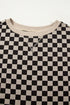 Mixed Checkered Patchwork High Low Long Sleeve Top