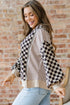 Mixed Checkered Patchwork High Low Long Sleeve Top