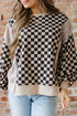 Mixed Checkered Patchwork High Low Long Sleeve Top