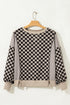 Mixed Checkered Patchwork High Low Long Sleeve Top