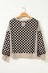 Mixed Checkered Patchwork High Low Long Sleeve Top