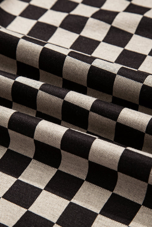 Mixed Checkered Patchwork High Low Long Sleeve Top
