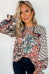 Mixed Floral And Geometric Print Ruffled Long Sleeve Blouse