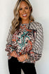 Mixed Floral And Geometric Print Ruffled Long Sleeve Blouse