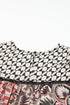 Mixed Floral And Geometric Print Ruffled Long Sleeve Blouse