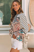 Mixed Floral And Geometric Print Ruffled Long Sleeve Blouse