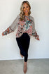 Mixed Floral And Geometric Print Ruffled Long Sleeve Blouse