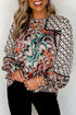 Mixed Floral And Geometric Print Ruffled Long Sleeve Blouse