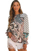 Mixed Floral And Geometric Print Ruffled Long Sleeve Blouse