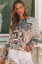 Mixed Floral And Geometric Print Ruffled Long Sleeve Blouse