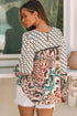 Mixed Floral And Geometric Print Ruffled Long Sleeve Blouse