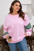 Mixed Floral Patched Sleeve Ribbed Trim Baggy Sweatshirt