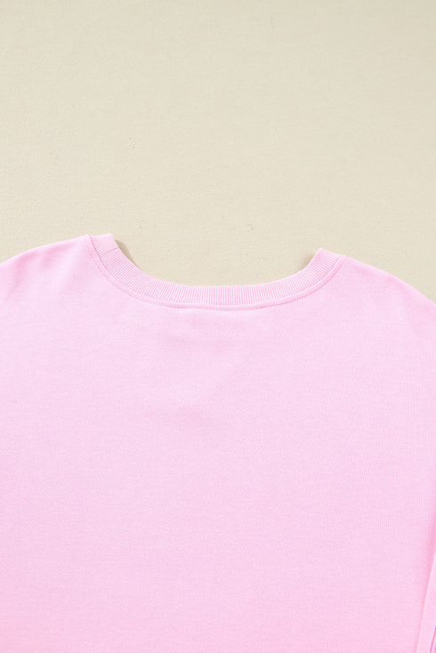 Mixed Floral Patched Sleeve Ribbed Trim Baggy Sweatshirt